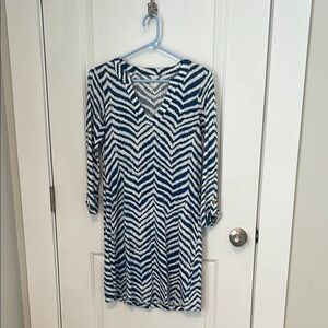 Lilly Pulitzer Blue and White Long Sleeve V-Neck Sheath Dress